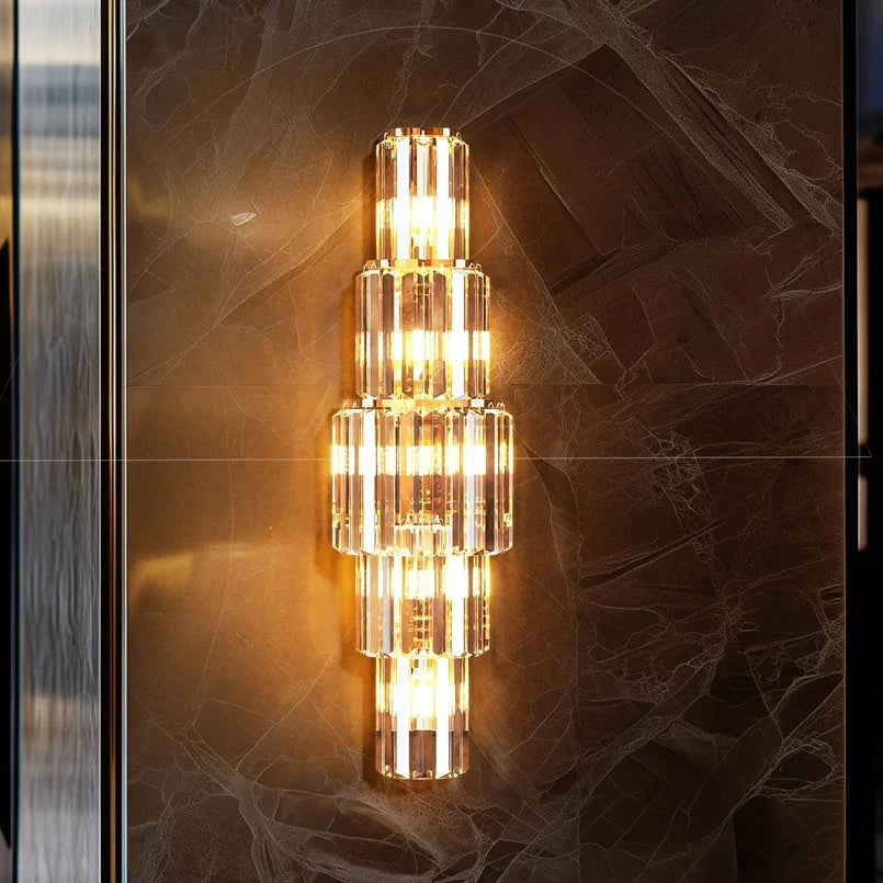 Modern 3-Tier Crystal Wall Sconce - Gold Dimmable E14 LED Wall Lamp