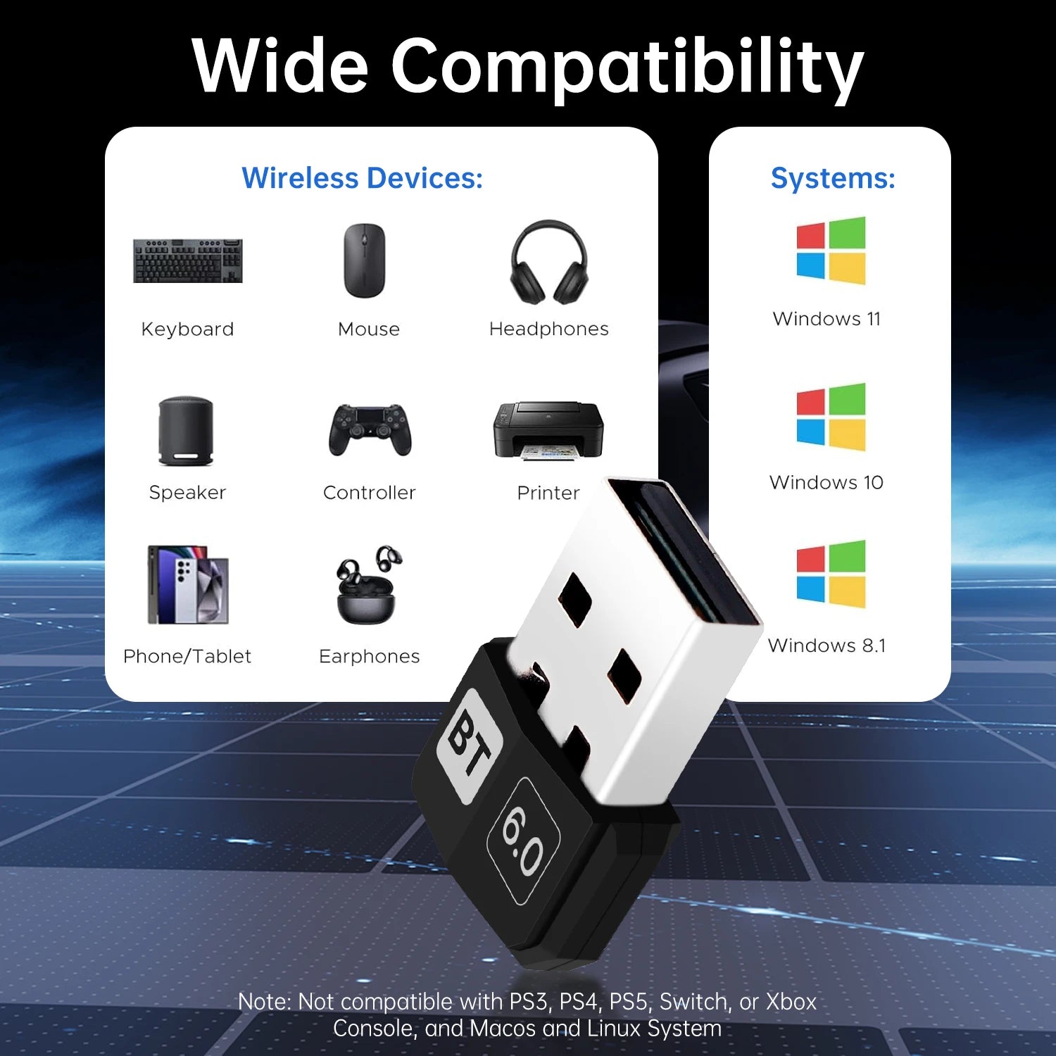 Bluetooth 5.4/6.0 USB Adapter Mini Audio Transmitter Receiver USB 2.0 Plug & Play for Windows 10/11/8