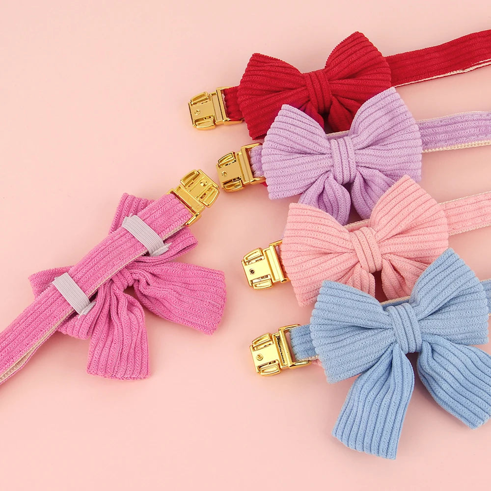 Personalized Dog Collar with Large Bow Tie - Adjustable ID Collar with Free Engraving for Small, Medium, Large Dogs and Cats