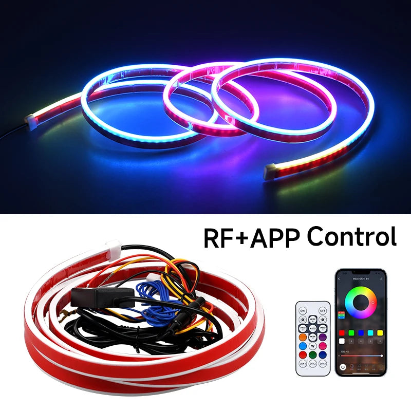 12V RGB LED Hood Strip Daytime Running Lights – APP Controlled Neon Running Lights with Streaming Turn Signal