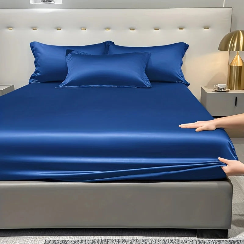 Satin Ice Silk Solid Fitted Sheet — 1-Piece Bed Sheet (Pillowcase Not Included)
