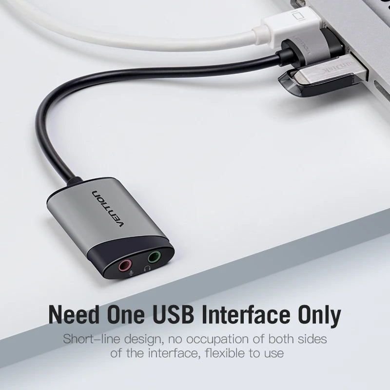 USB External Sound Card 3.5mm Audio Adapter with Microphone — USB-A Headset Adapter for PC, MacBook, Laptop, PS5, Gaming Headset