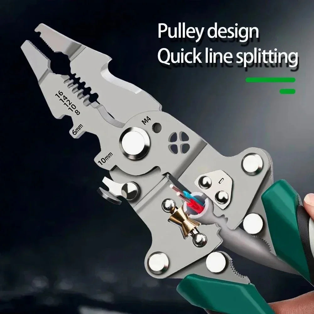 Foldable Wire Stripper with Pulley & Wire Winding — Multifunctional Wire Splitter and Crimping Pliers (1-Pack)