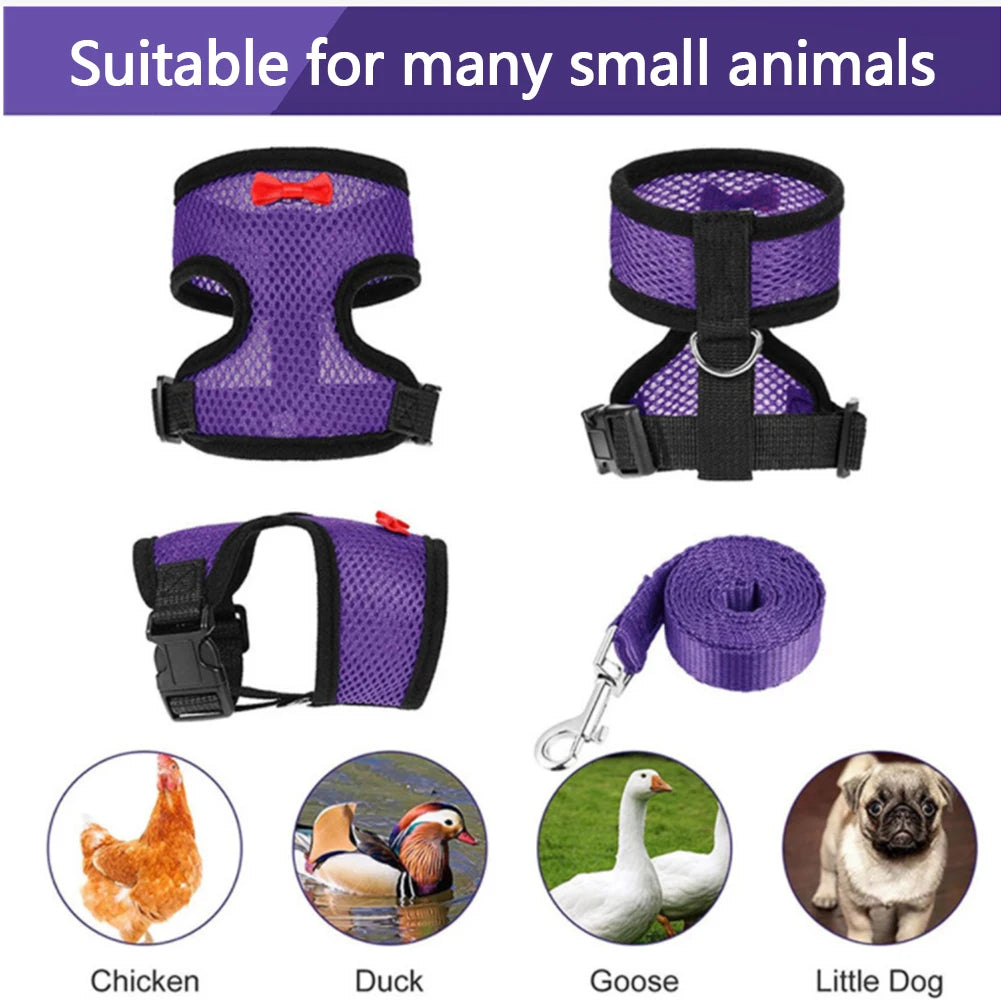 Adjustable Mesh Chicken and Duck Harness Vest with Leash Breathable Poultry Harness XS-XL
