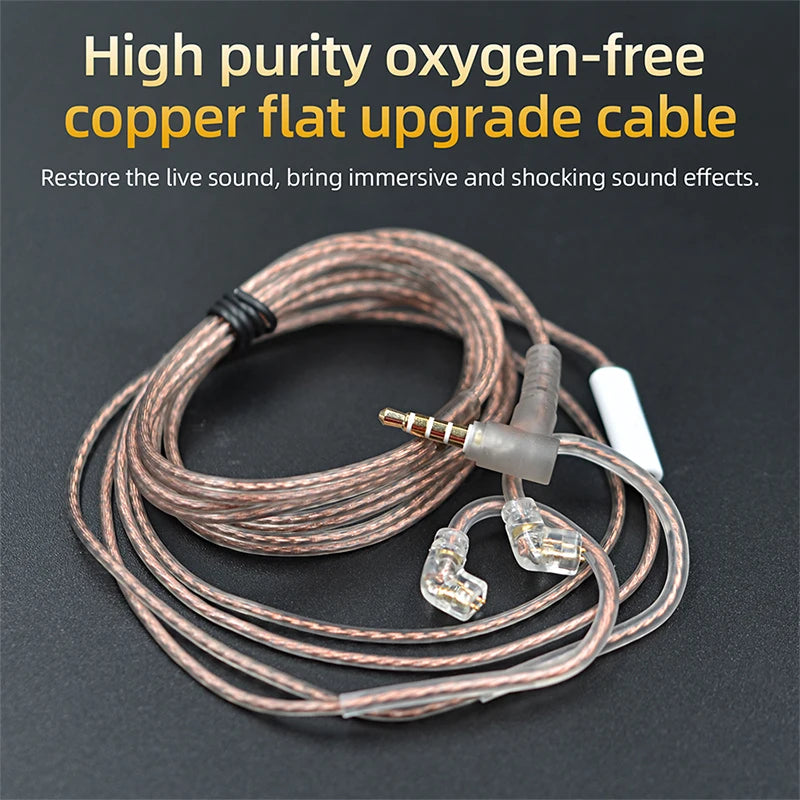 Oxygen-Free Copper (OFC) Flat 120cm Headphone Upgrade Cable — Replacement Cable for Detachable IEM Earphones