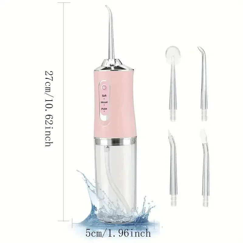 Portable Rechargeable Water Flosser Oral Irrigator USB – 3 Modes, IPX7, 4 Nozzles, 220ml (7.4 fl oz)