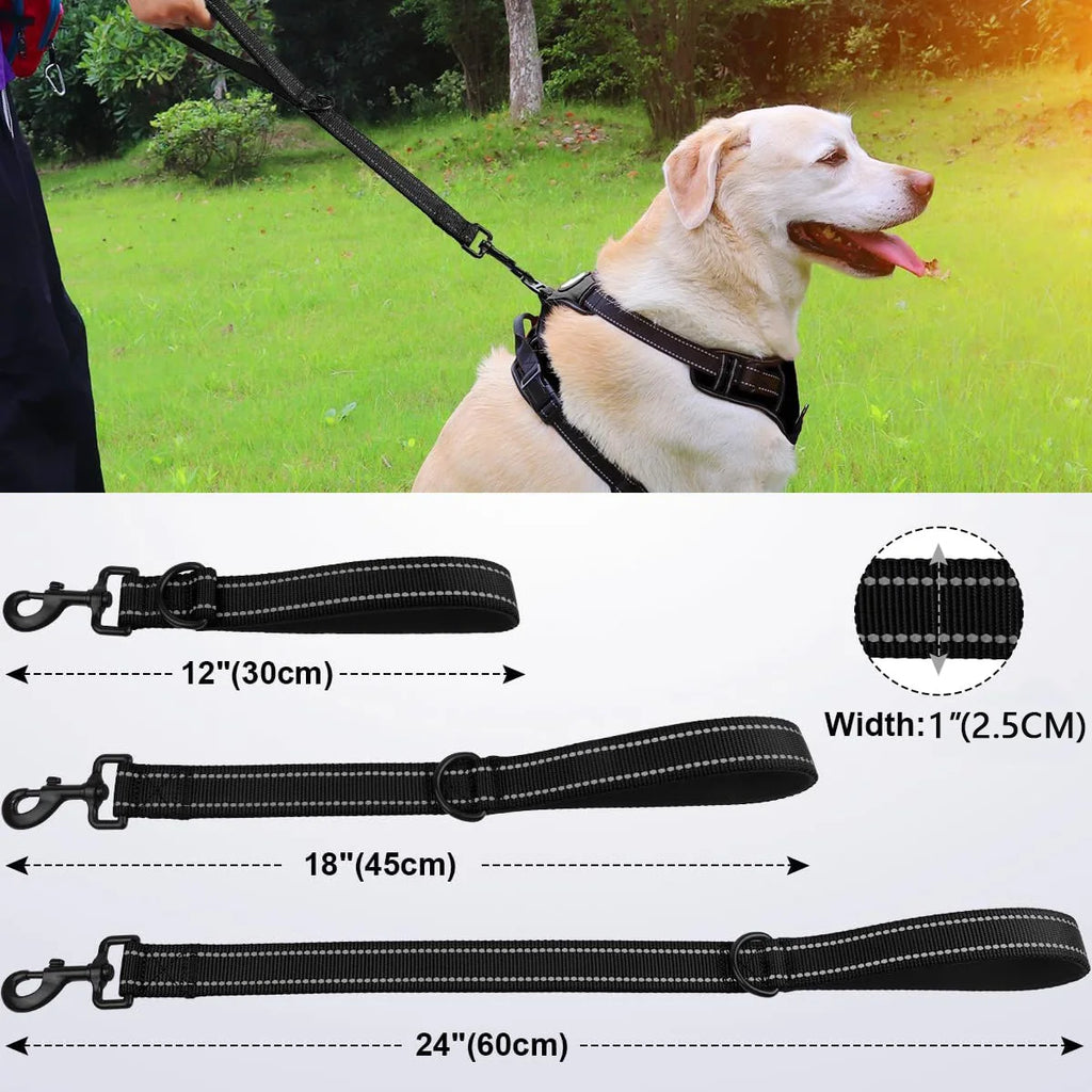 Short Nylon Dog Leash with Padded Traffic Handle - Heavy Duty Reflective Training Lead