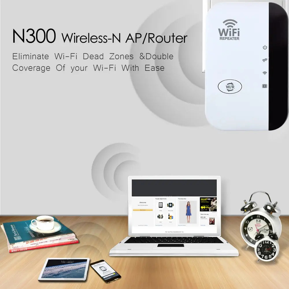 300Mbps WiFi Repeater Extender 2.4GHz 802.11n Wireless Range Booster with WPS and Ethernet Port