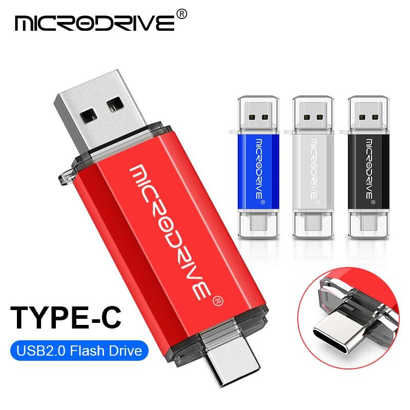 USB-C OTG 2-in-1 Flash Drive USB 2.0 & Type-C Pen Drive 8/16/32/64/128GB