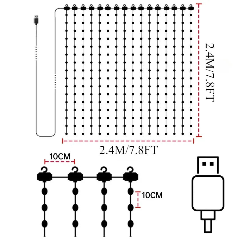 Smart RGB LED Curtain String Lights – App & Remote Control, Music Sync DIY Animated Curtain Lights for Indoor/Outdoor Christmas & Party Decor