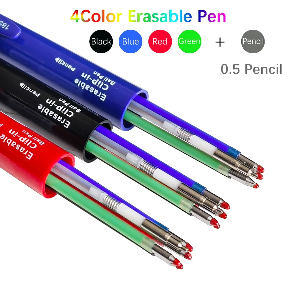 5-in-1 Erasable Multicolor Gel Pen — 4 x 0.7mm Refillable Ballpoint + 0.5mm Mechanical Pencil