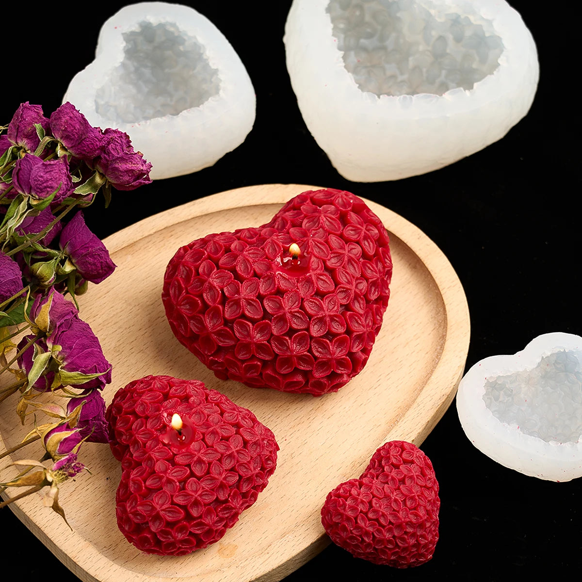 3D Love Flower Silicone Mold – Heart Candle, Soap, Resin & Chocolate DIY Kit for Valentine's Day