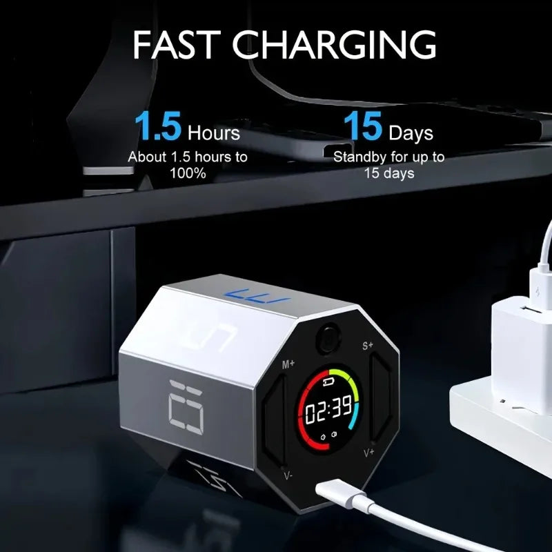 Pomodoro Flip Cube Timer - Magnetic Digital Visual Timer, Rechargeable USB-C, Silent Alarm for Study & Office Productivity