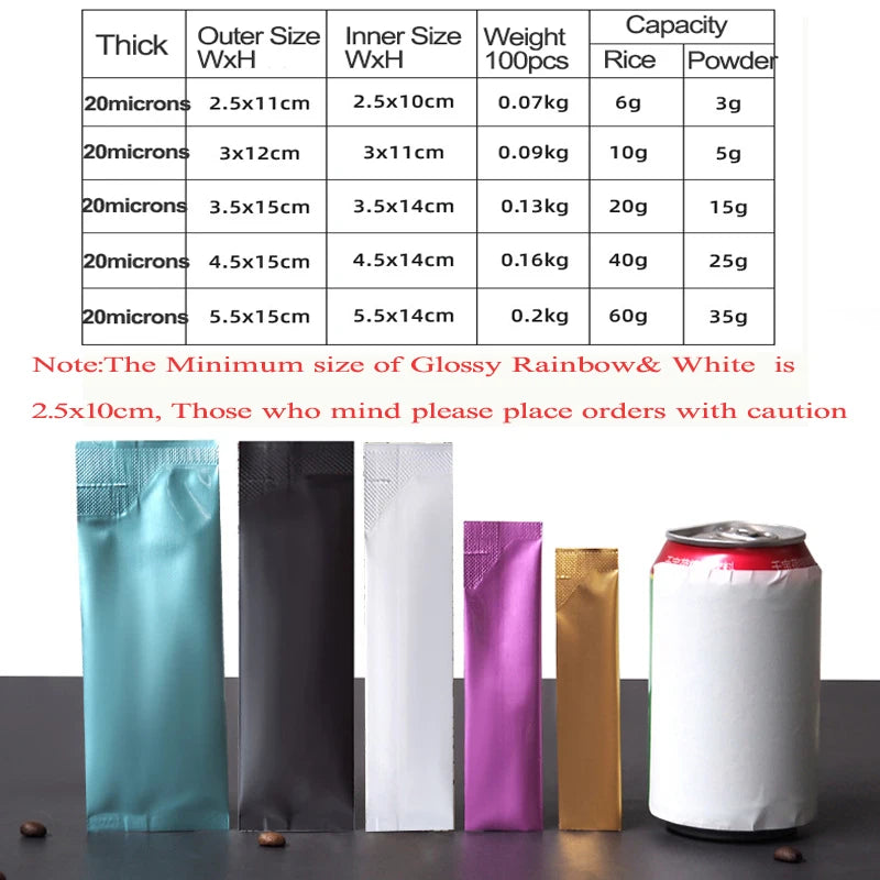 50-Pack Open Top Aluminum Foil Pouches Resealable Food Storage Bags for Coffee Tea Snacks Powder