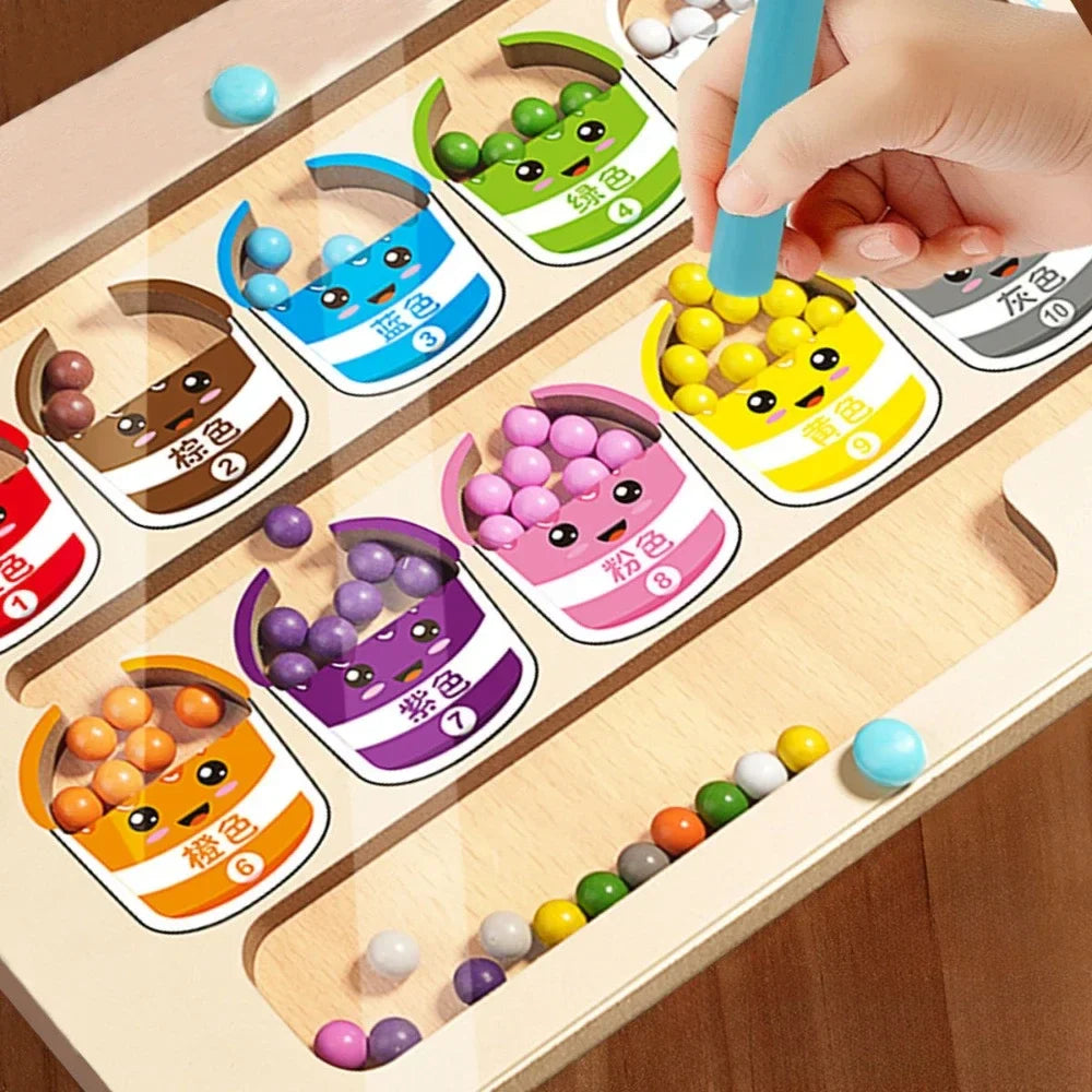 Montessori Magnetic Color & Number Sorting Wooden Maze Bead Toy - Sensory Educational Game for Kids