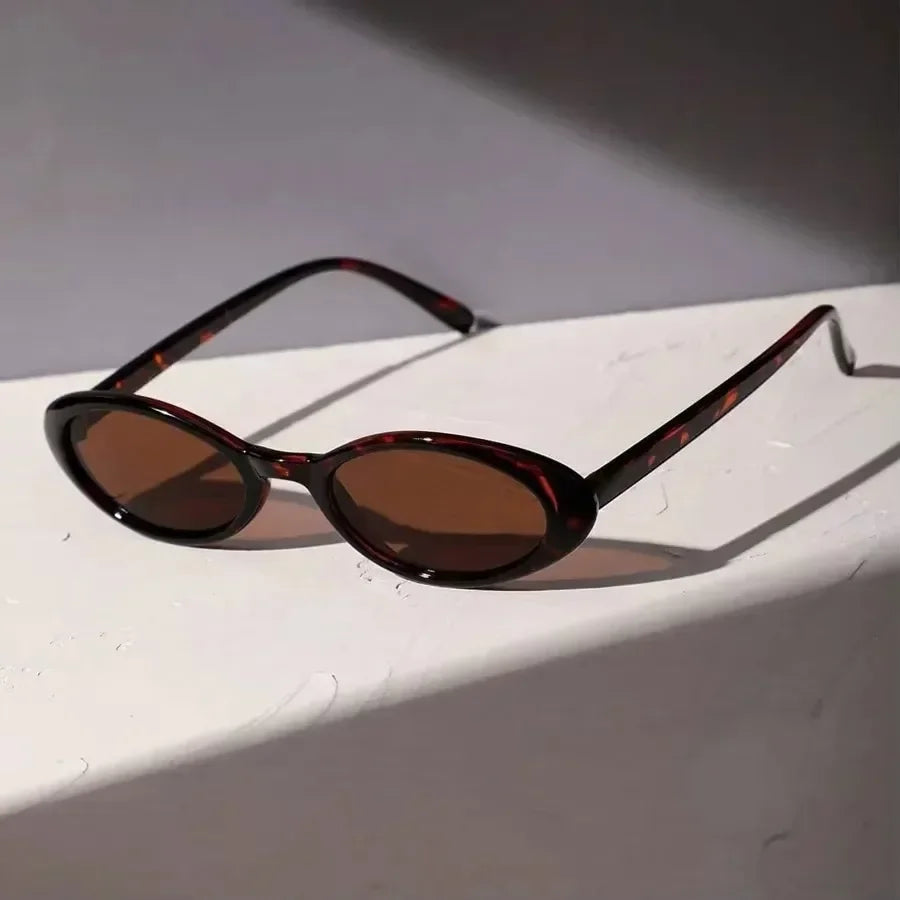 Small Oval Leopard Print Sunglasses - Retro Travel Fashion Shades, UV400 Protection