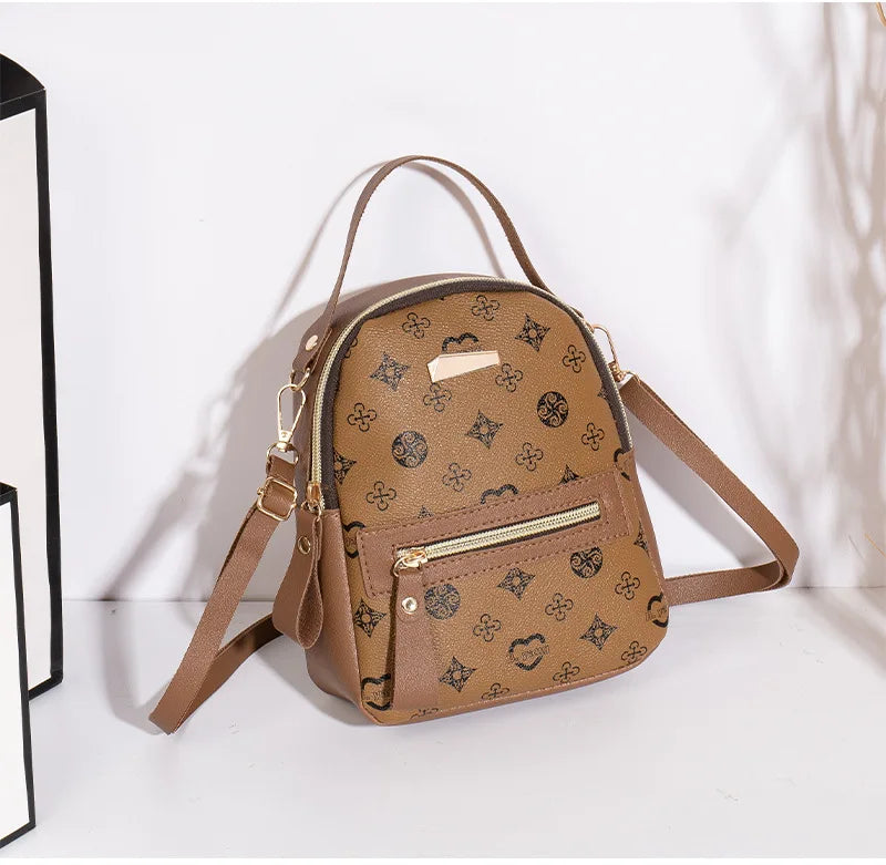 Flower Print PU Backpack for Women - Fresh Student School Bag