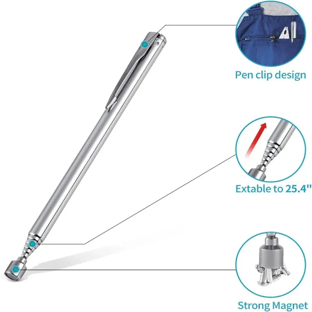 Telescopic Magnetic Pickup Tool 5.5-20.9 in (14-53 cm) Retractable Pocket-Clip Magnet Rod