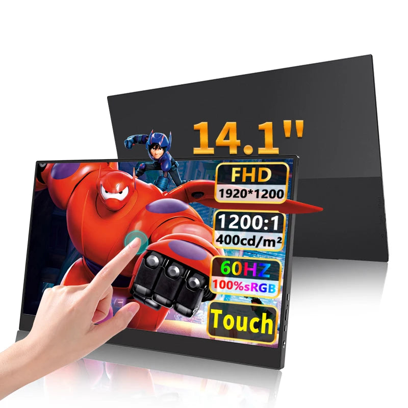 14.1-inch (36 cm) Portable IPS Monitor — Touchscreen Option, 1920x1200 WUXGA, USB-C & HDMI for Laptop, Xbox, PS4/PS5, Switch