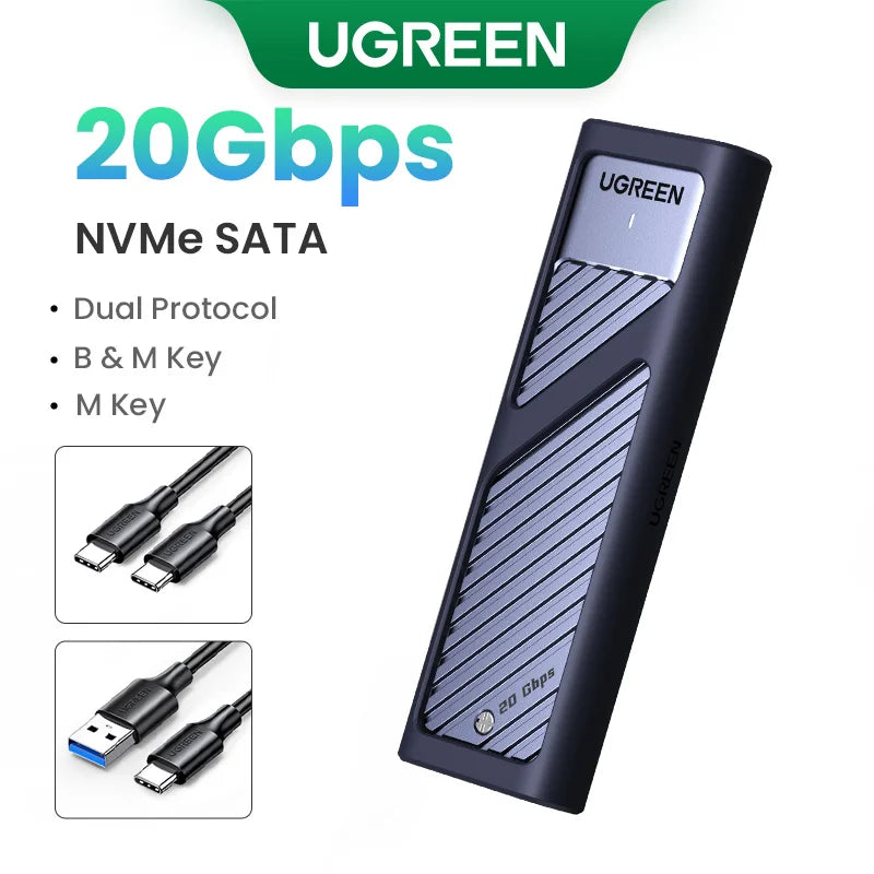 M.2 NVMe & SATA SSD Enclosure USB-C 20Gbps (USB 3.2 Gen2x2) — Supports 2230/2242/2260/2280 M & B+M Keys, Up to 8TB