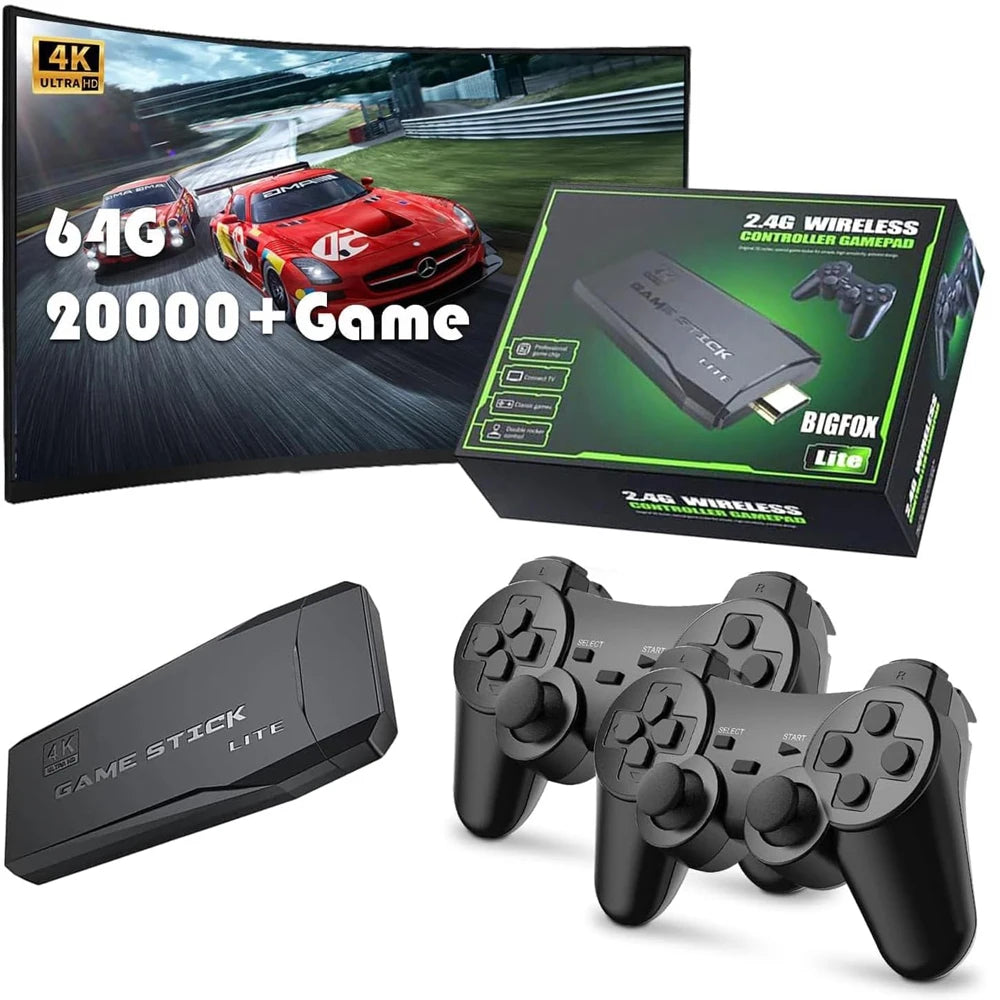 Retro HDMI Game Stick 4K – 64GB (20,000+ Games) | 2.4G Wireless Controllers, Portable Emulator Console (GBA/FC/PS1/MD)