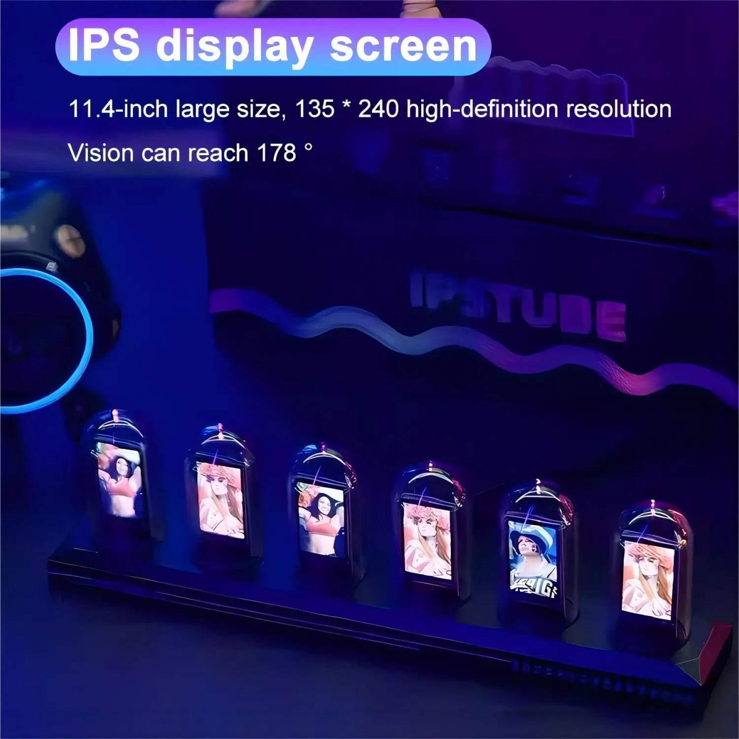 RGB Nixie Tube Desk Clock 1.14-inch IPS Color Screen — Smart WiFi USB-C LED Tube Night Light, Digital Alarm, Photo Album & Weather