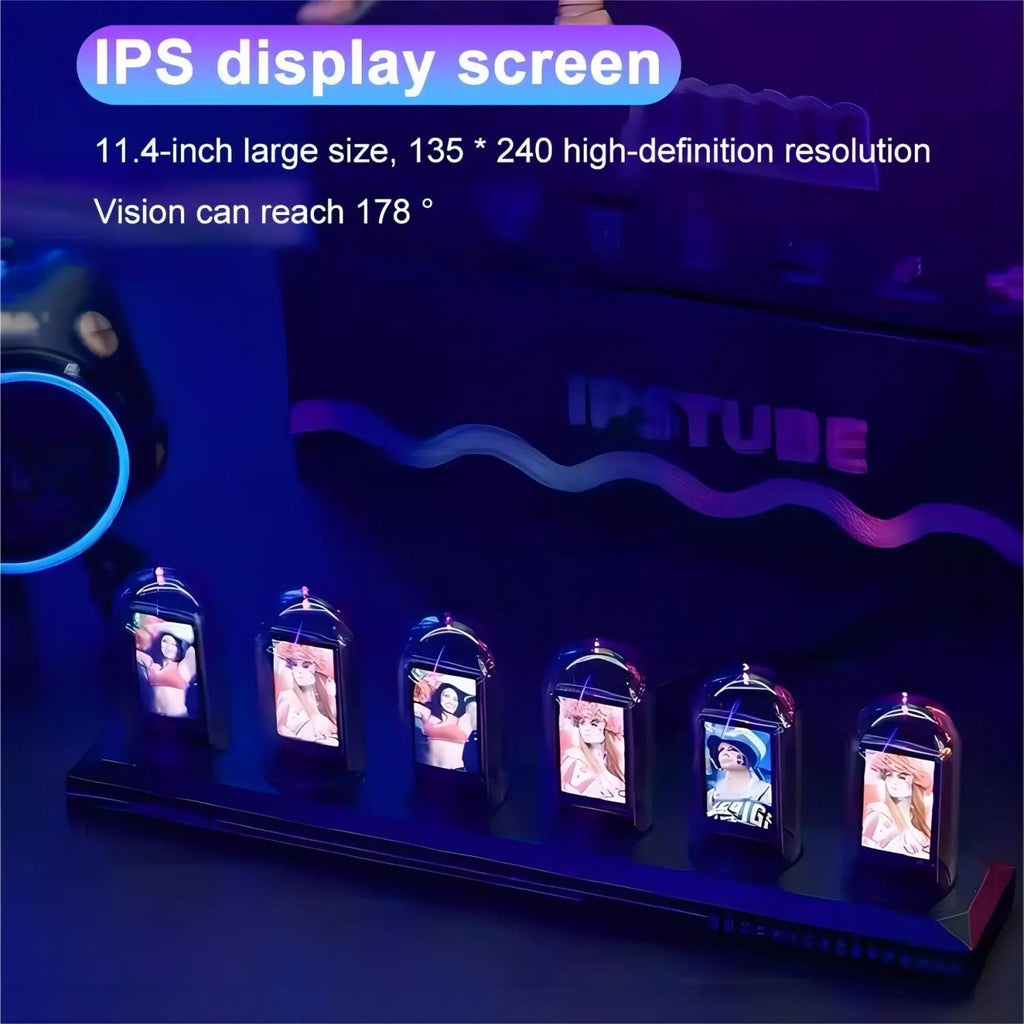 RGB Nixie-Style IPS Tube Clock - LED Color Screen Digital Desktop Night Light