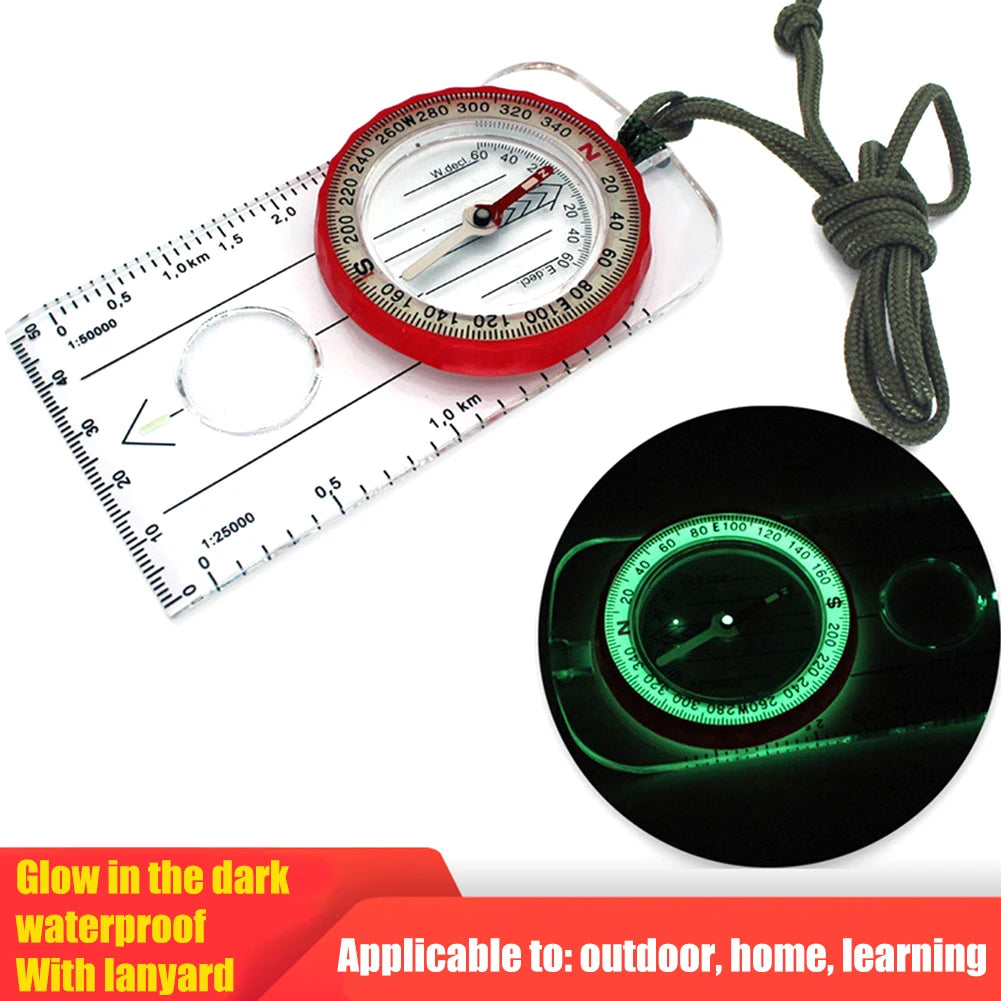 Luminous Waterproof Hiking Compass High Accuracy Baseplate with Neck Strap 4.2 in (107 mm)