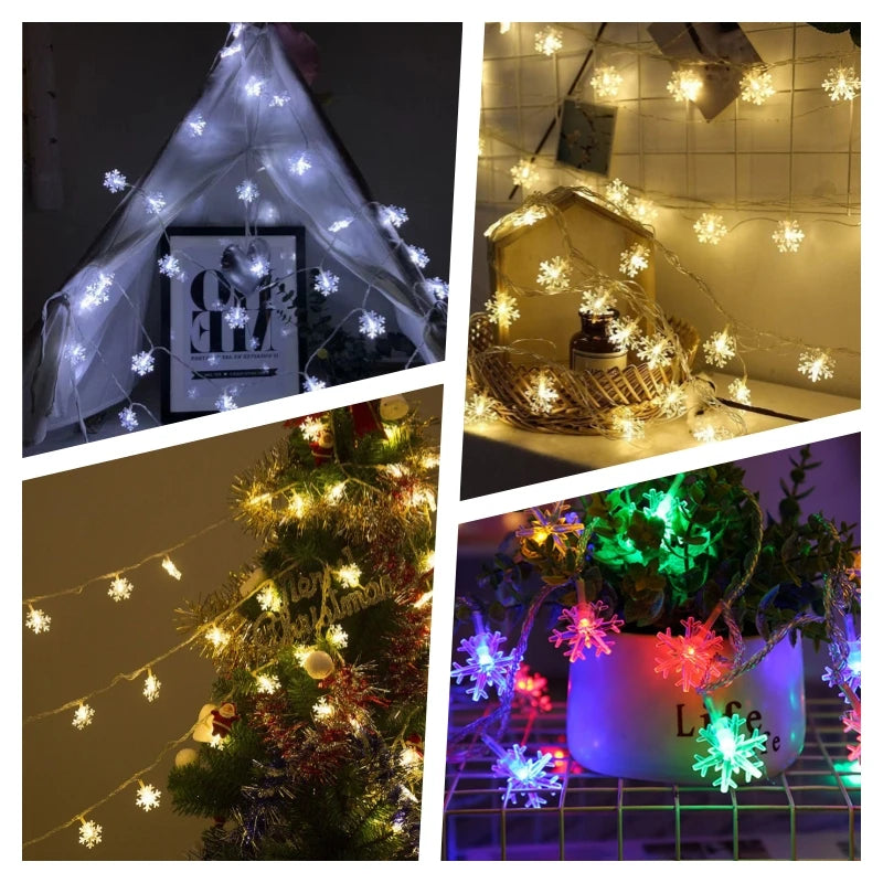 Snowflake USB LED String Lights — Multicolor Fairy Lights for Christmas Tree, Room & Wedding (1.5m/3m/4.5m/6m, 10–40 LEDs)