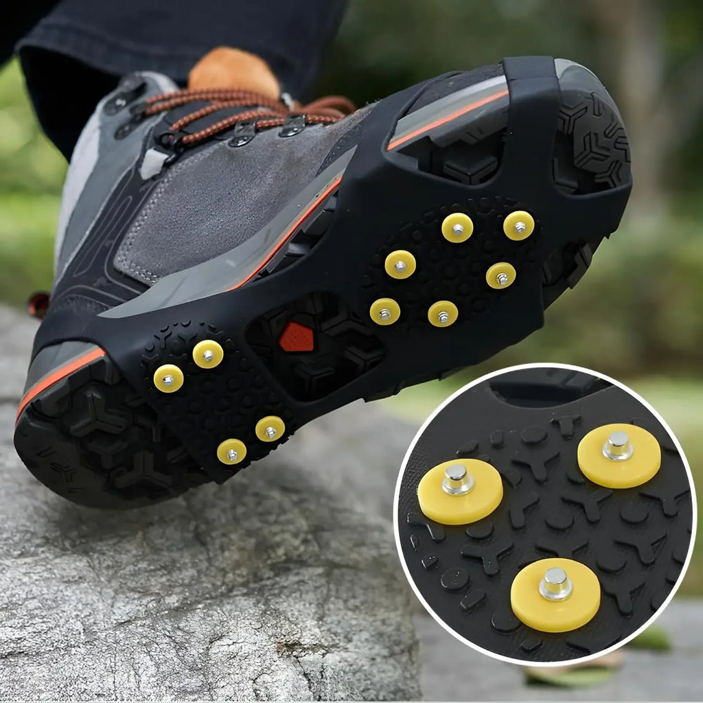 10-Tooth Ice Crampons Anti-Slip Mountaineering Cleats for Hiking & Snow — Fits Shoe Sizes 25–48 (S–XL)