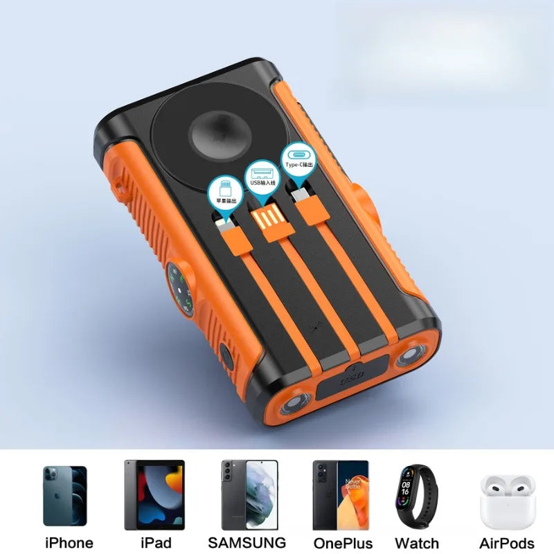 20,000mAh Solar Power Bank 22.5W Magnetic Wireless Charging Portable Power Bank with Built-in Cables & Flashlight — USB-C/Lightning Outputs, Camping External Battery