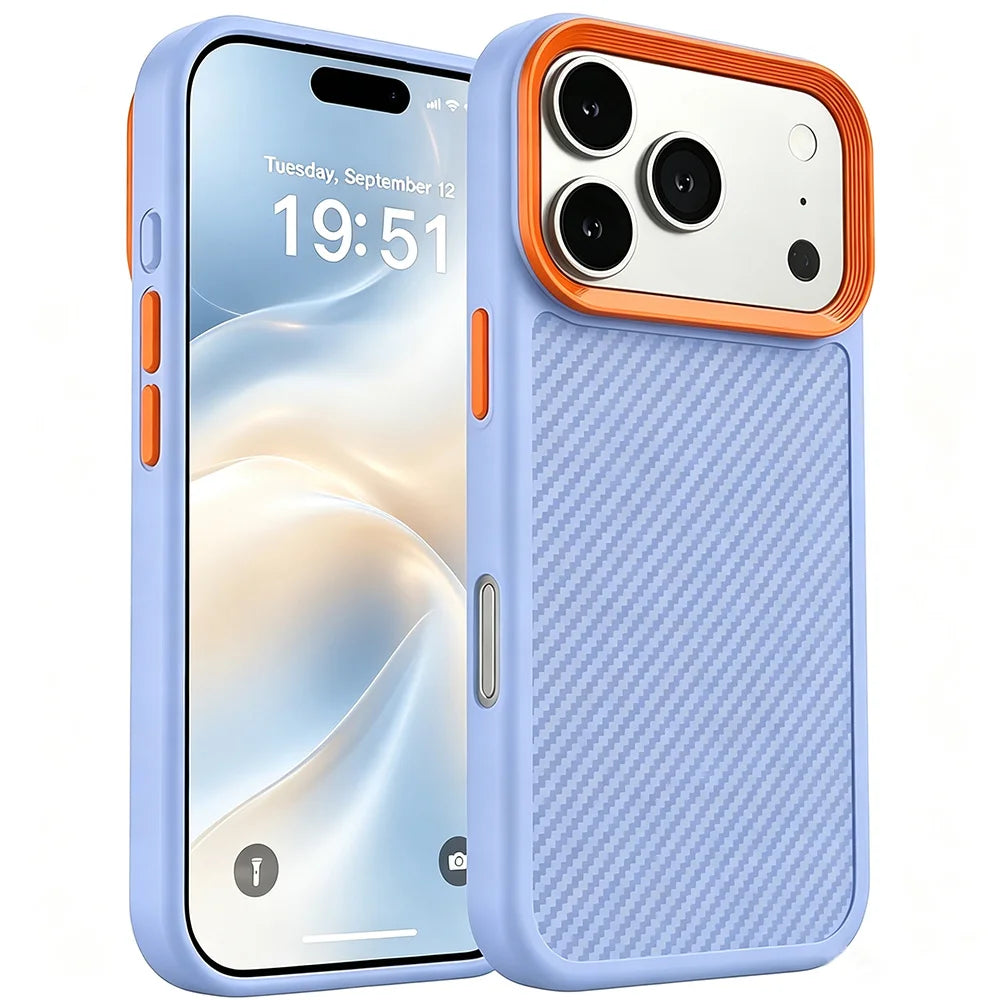 Carbon Fiber Texture Shockproof Phone Case – PC+TPU Half-Wrap Protective Cover for iPhone 12/13/14/15/16/17/18 (Pro, Pro Max, Plus)