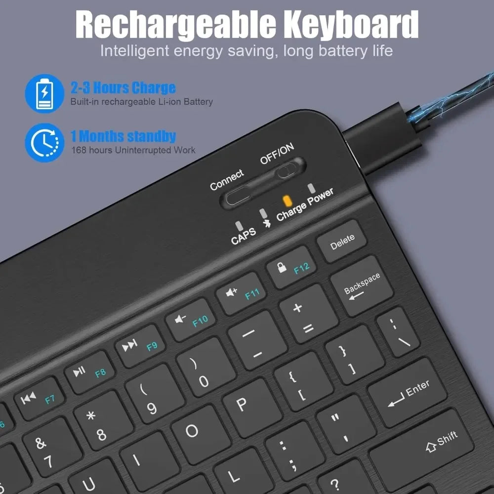 Bluetooth Compact 59-Key Wireless Keyboard for iPad Air/Pro/Mini & Tablets – Rechargeable, Micro USB, 7–13 Inch (17.8–33 cm) Compatible