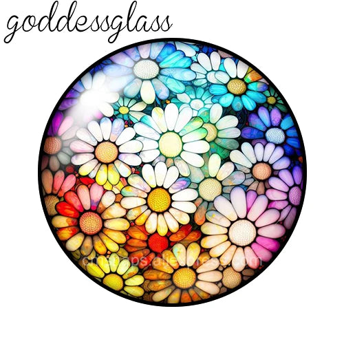 10-Pack Round Glass Photo Cabochons (12/18/20/25mm) Floral Flat Back for Jewelry Making