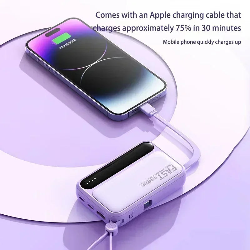 120W Portable Power Bank — 4-in-1 Built-In Cables & LED Digital Display, 10,000/30,000/50,000 mAh, PD 20W