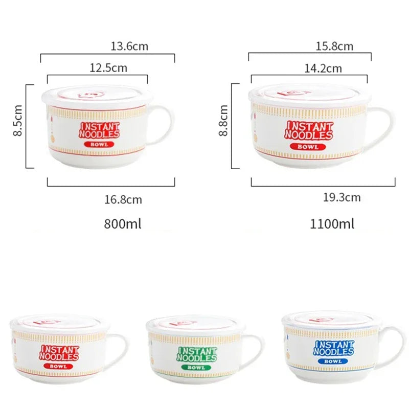 Ceramic Ramen Bowl with Lid Heat Resistant Microwave Safe Soup Bowl for Noodles Salad Rice 800ml (27 fl oz) / 1100ml (37 fl oz)