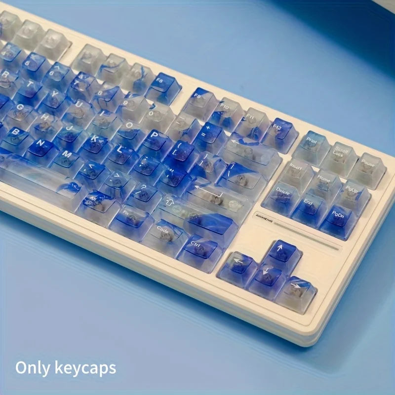 122-Piece Wave-Shaped Semi-Transparent ABS Double-Shot Keycap Set, Cherry MX Compatible, Ergonomic