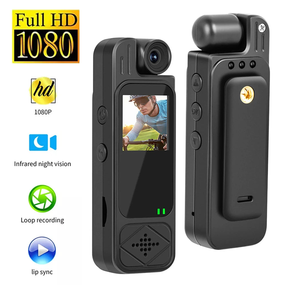 1080P Mini Camera with Infrared Night Vision & 180° Rotating Lens — Portable Body Camera with 1.3-inch Screen, Type-C, 1200mAh, Supports up to 128GB