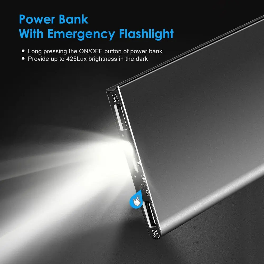20000mAh Portable Power Bank — Dual USB (5V/2.1A + 5V/1A), LED Flashlight, Slim Charger for Phones, Tablets & Heated Clothing
