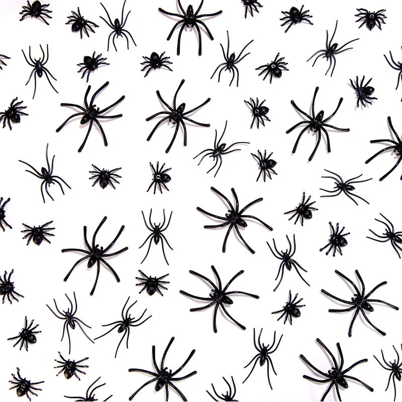 20/40/100-Pack Luminous Black Plastic Spiders – Small Halloween Party Decorations & Prank Toys