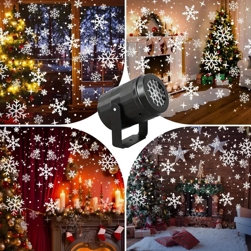 USB Snowflake Projector Light – Rotating White Snow Pattern LED Lamp for Christmas, Holiday & Party Decor