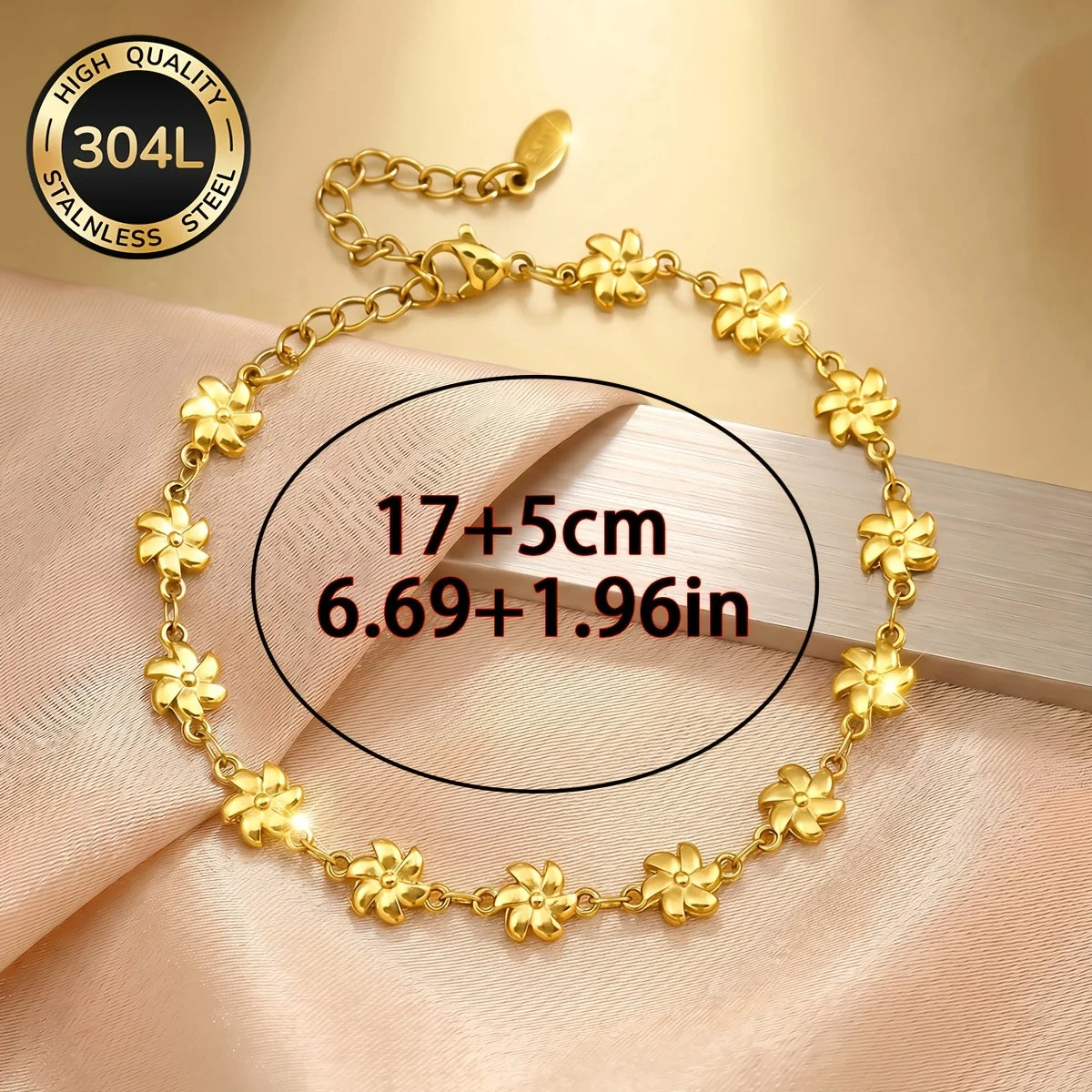 304L Stainless Steel 18K Gold-Plated Bracelet for Women, Geometric Link Chain with Lobster Clasp — Elegant All-Season Jewelry Gift