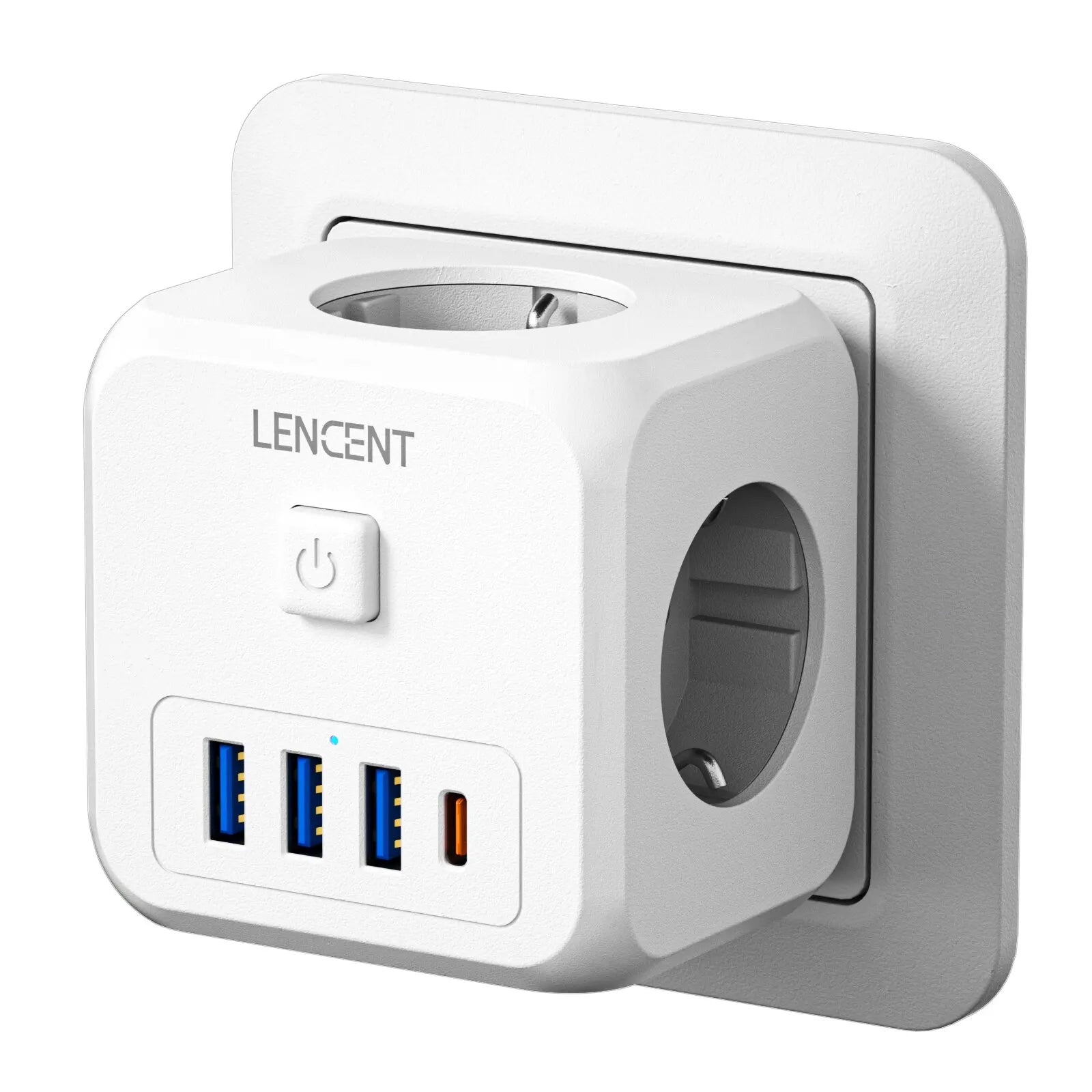 7-in-1 EU Plug Charger — 3 AC Outlets + 3 USB-A + 1 USB-C PD Wall Socket Extender with On/Off Switch