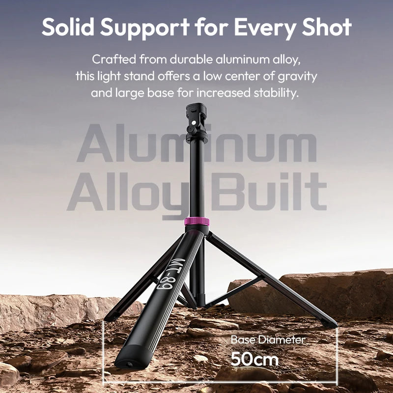 Quick-Release Light Stand Tripod with Cold Shoe Mount — Adjustable 16–79 in (40.5–201 cm), 1 kg Load for Smartphone & COB LED Lights