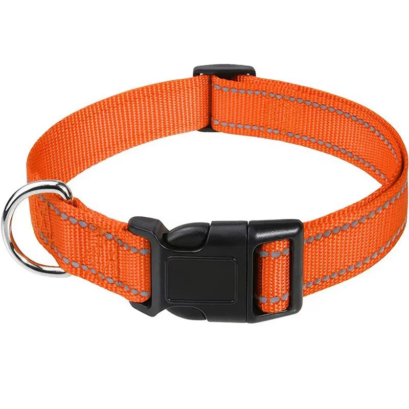 Reflective Adjustable Nylon Dog & Cat Collar — Padded Anti-Choke, Anti-Slip with Quick-Release Buckle (L: 40–60 cm / 15.7–23.6 in; XL: 45–70 cm / 17.7–27.6 in)