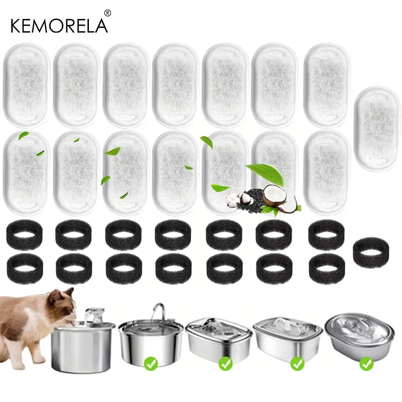 12/15-Pack Cat Water Fountain Activated Carbon Sponge Filters for Stainless Steel Pet Water Dispenser