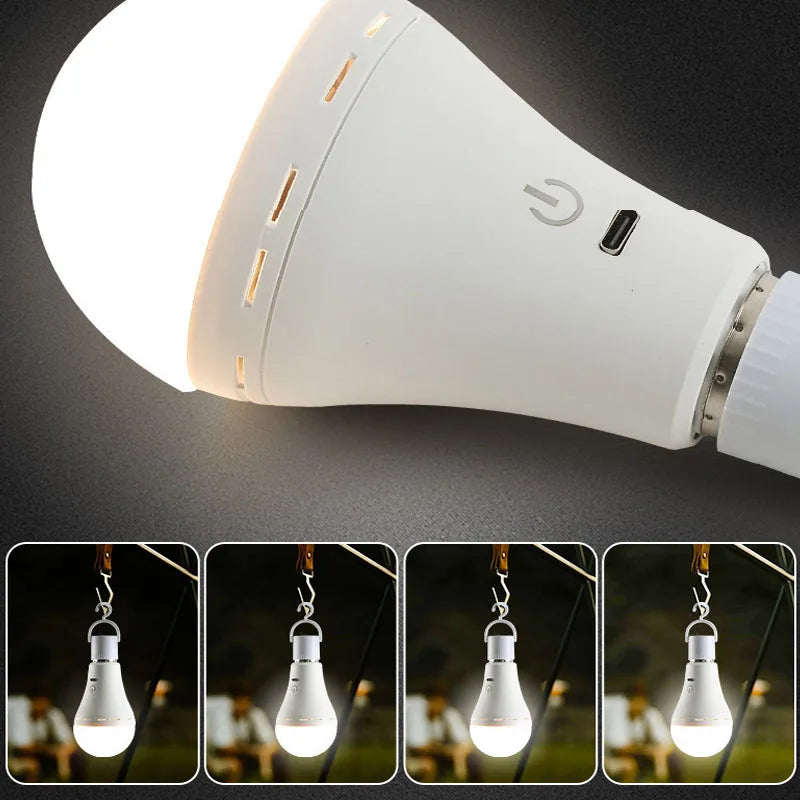 Smart USB Rechargeable E27 LED Bulb – RGB Color Changing & Warm/Cool White, Touch Dimmable Cordless Emergency Light