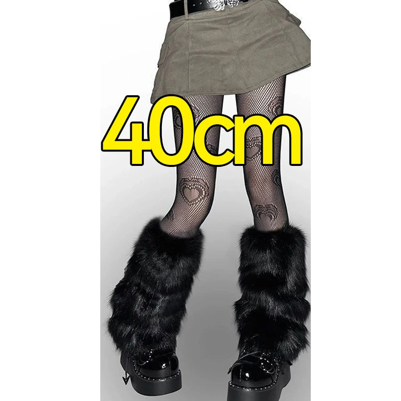 Plush Artificial Fur Leg Warmers 1/2 Pair Knee-Length Thermal Socks for Women & Girls 25/40 cm