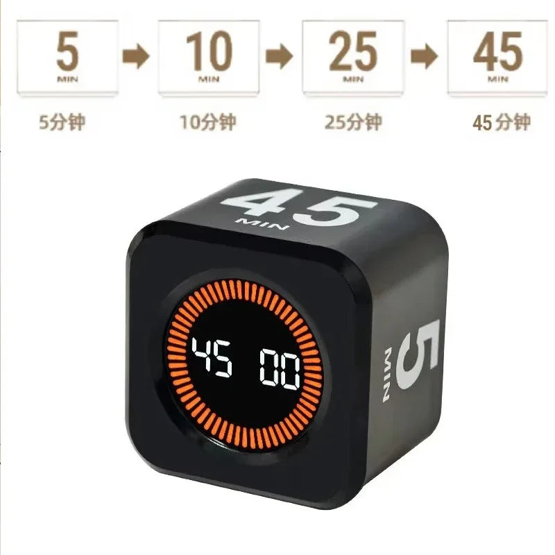 Gravity Cube Productivity Timer – 4-Preset LED Countdown for Kids, Study & Kitchen