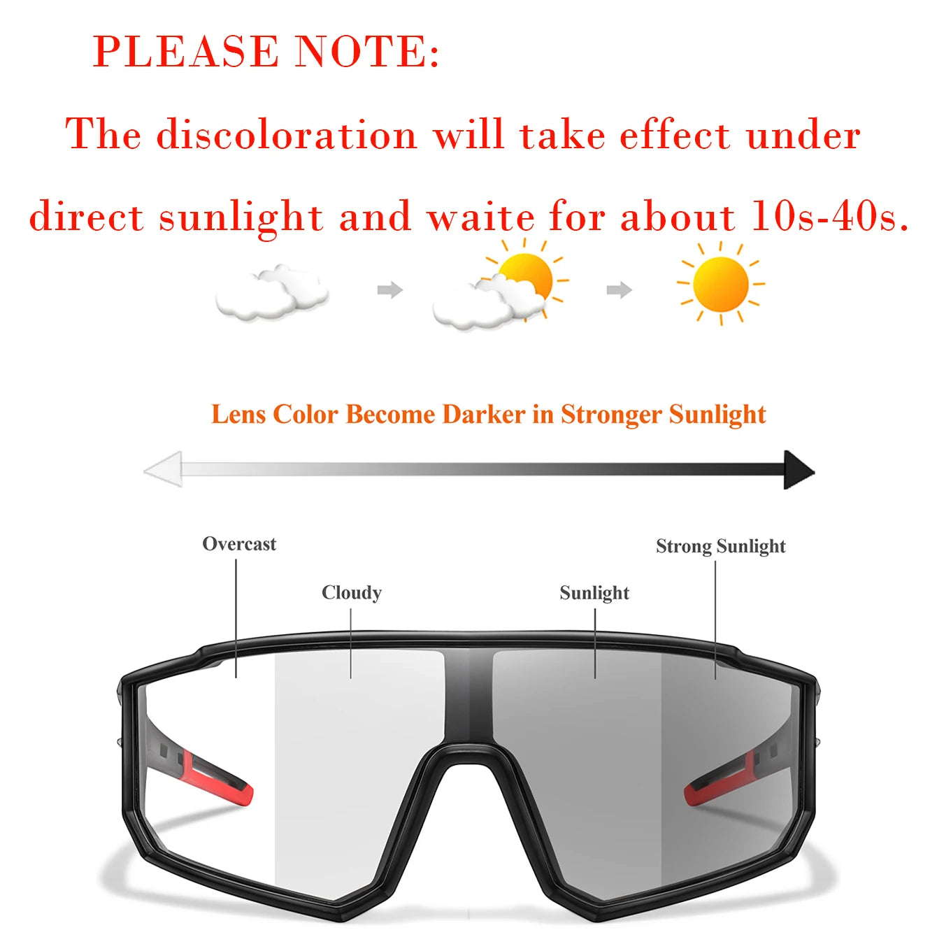 Unisex Photochromic Road Bike Sunglasses - Polycarbonate Lenses, 142 mm (5.6 in) W x 58 mm (2.3 in) H